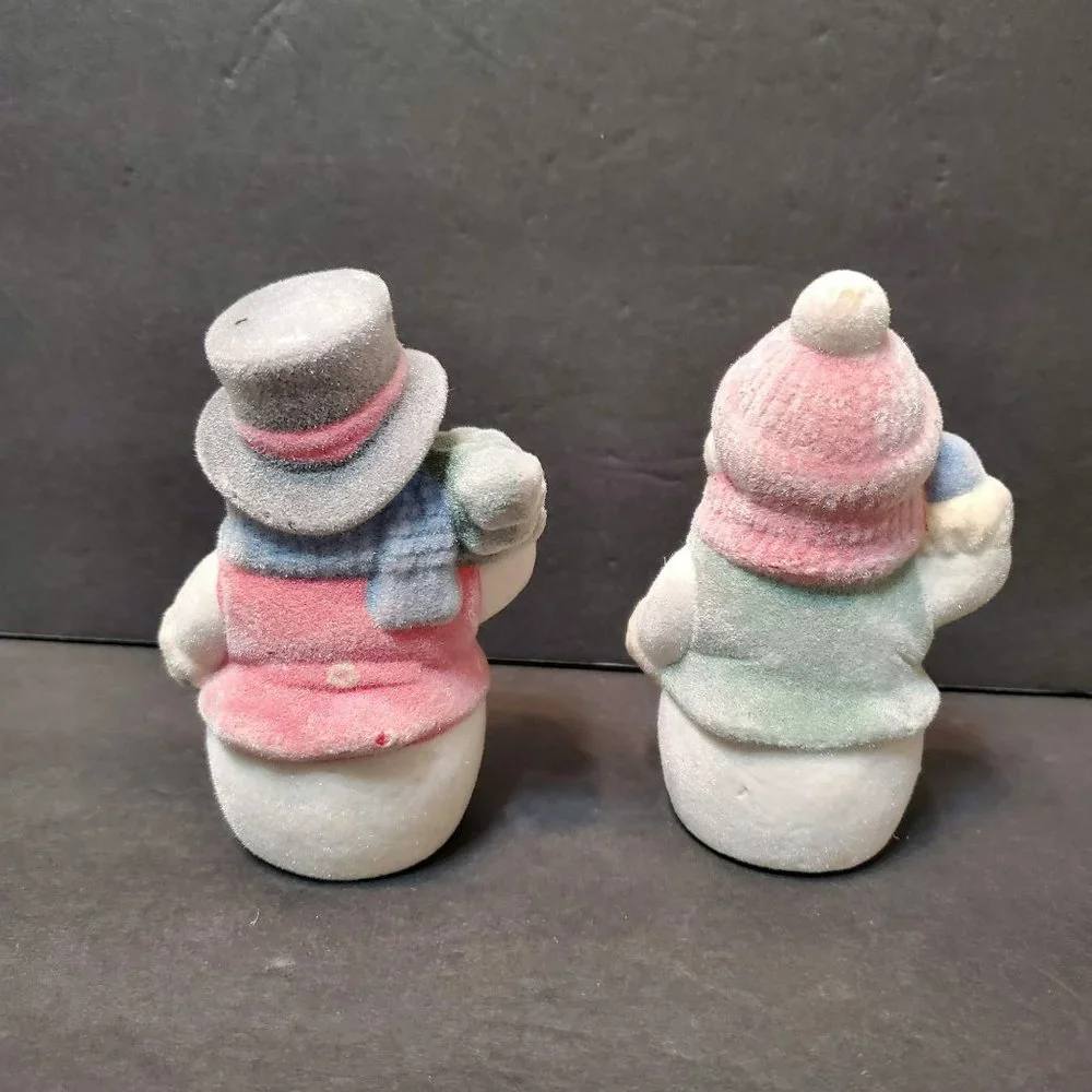 Vintage Flocked Mr and Mrs Snowman Figurines, Set of 2, Christmas Statues